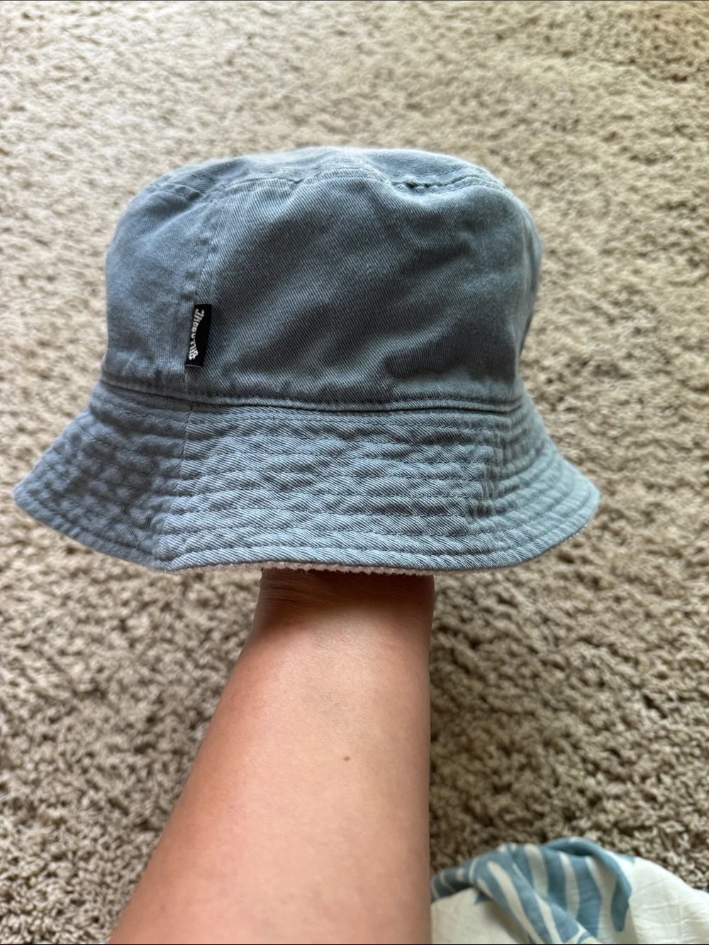 Billabong Kids Cream/Blue Reversible  Bucket Hat with Gray Trim